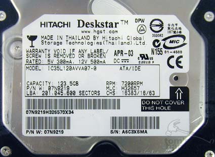 Olixir использует жесткий диск Hitachi IC35L120.